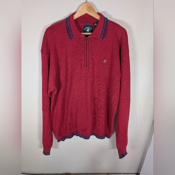 Beverly Hills Polo Club Other - ​Vintage Beverly Hills Polo Club 1/4 Zip Sweater Men's XL Red Knit Pullover